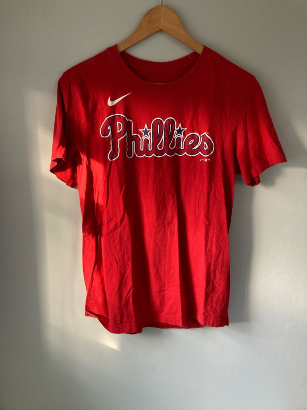 Nike Red Phillies Script Logo Tee
